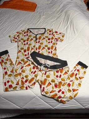 Little Sleepies White Fast Food Print Pajama Set with Black Trim
